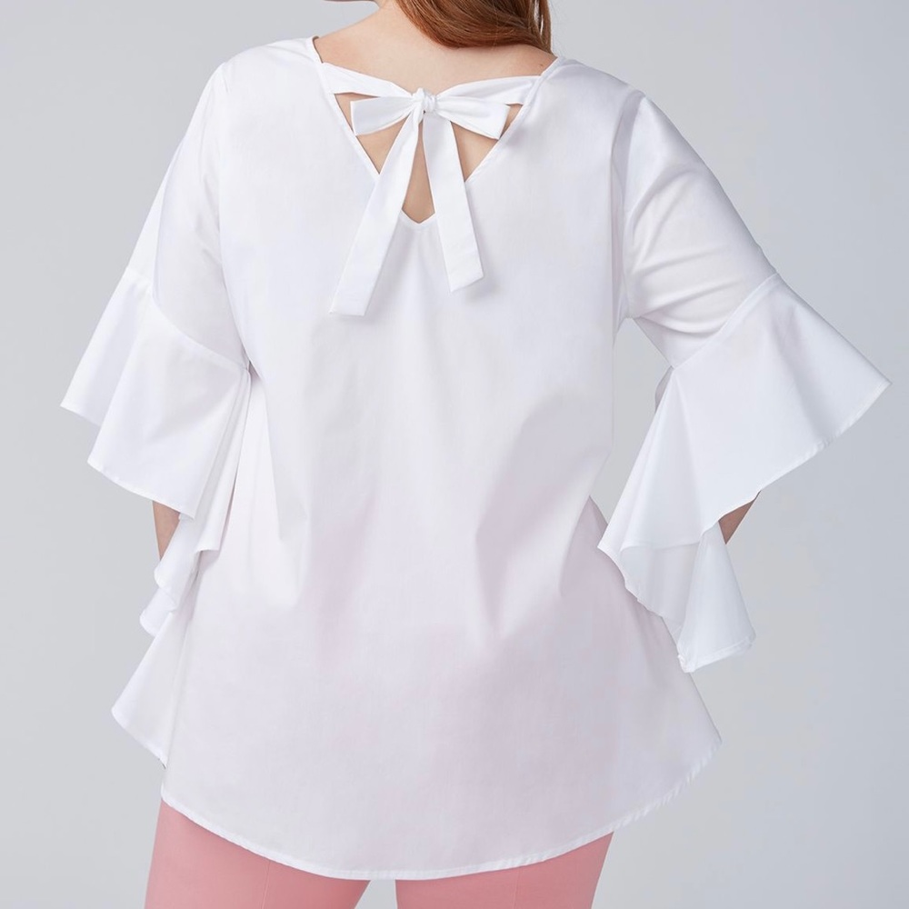 Lane Bryant White Kimono Sleeve Tie Back Blouse
